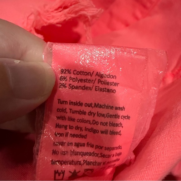 Risen Medium Neon Coral Pink Raw Distressed Hem Denim Gemma Jacket Yeehaw C - Picture 7 of 7